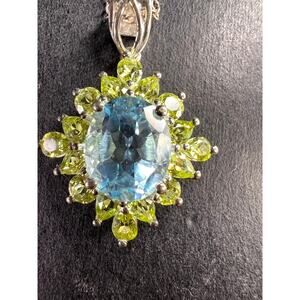 Vintage Blue Topaz & Peridot Sunburst Pendant Necklace – HT Sterling Silver